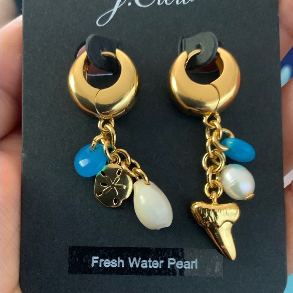 J. Crew Gold/Pearl/Shell Beachcomber Mismatched Earrings NWT
